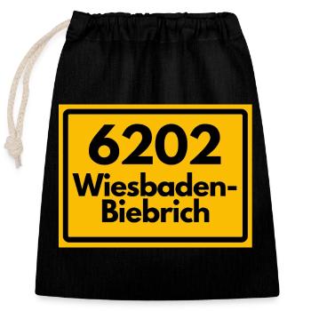 ALTE POSTLEITZAHL 6202 PLZ 65203 WIESBADEN BIEBRIC - Verschließbarer Geschenkbeutel aus Baumwolle (25x30cm) - Schwarz - Vorne