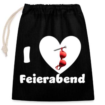 « I Love Feierabend – Enlève ton soutien-gorge et détends-toi » - Sac cadeau en coton avec cordon (25 x 30 cm) - noir - Devant