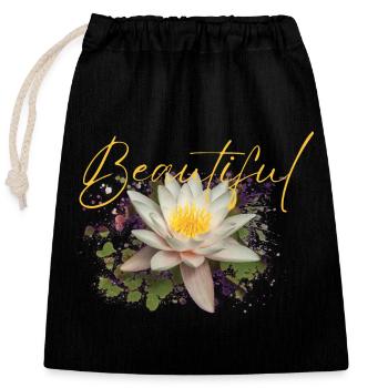 Fleur Beautiful Lakshmi - Sac cadeau en coton avec cordon (25 x 30 cm) - noir - Devant