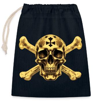 Goldener Piratenschädel ☠ - Verschließbarer Geschenkbeutel aus Baumwolle (25x30cm) - Navy - Vorne
