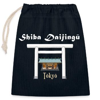 Tokyo, sanctuaire Shiba Daijingu, dessin Japon - Sac cadeau en coton avec cordon (25 x 30 cm) - bleu marine - Devant