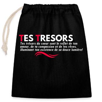 YOUR TREASURES. Quotation - Closable cotton gift bag (25x30cm) - black - Front
