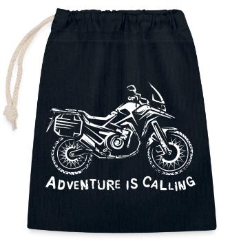 Adventure is Calling – Motorrad Grafik - Verschließbarer Geschenkbeutel aus Baumwolle (25x30cm) - Navy - Vorne