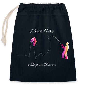 My Heart Beats By The Water Funny Angler Design - Closable cotton gift bag (25x30cm) - navy - Front