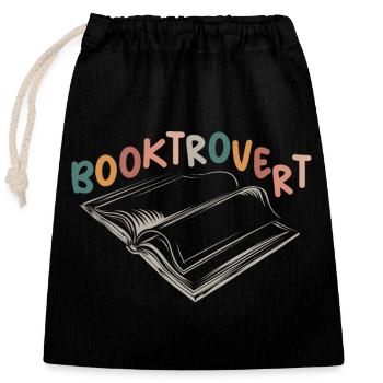 booktrovert book love retro books vintage reading - Closable cotton gift bag (25x30cm) - black - Front