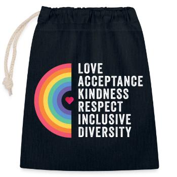 Mois de la fierté LGBT - Amour. Acceptation. Bonté. - Sac cadeau en coton avec cordon (25 x 30 cm) - bleu marine - Devant