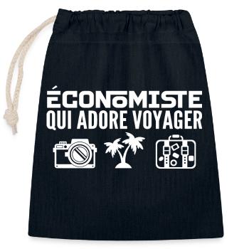 Voyageurs & Économistes : Passion & Découverte - Sac cadeau en coton avec cordon (25 x 30 cm) - bleu marine - Devant