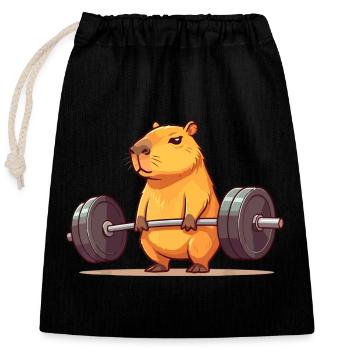 Soulevé de terre Capybara Drôle Fitness Capy Lover - Sac cadeau en coton avec cordon (25 x 30 cm) - noir - Devant