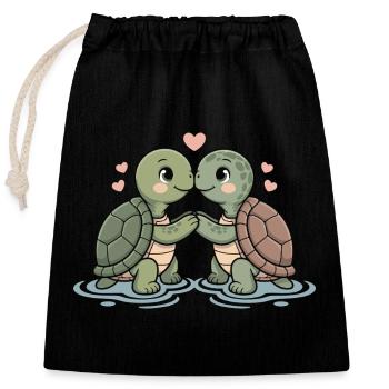 Schildkröte Paar Verliebt Tier Valentinstag - Verschließbarer Geschenkbeutel aus Baumwolle (25x30cm) - Schwarz - Vorne