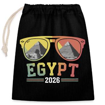 Vacances en Égypte 2026 Pyramides - Sac cadeau en coton avec cordon (25 x 30 cm) - noir - Devant