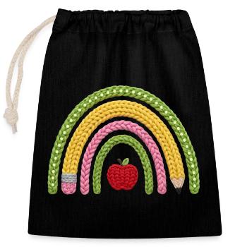 Regenbogen für Schulkind (Faux Yarn Strickmuster) - Verschließbarer Geschenkbeutel aus Baumwolle (25x30cm) - Schwarz - Vorne