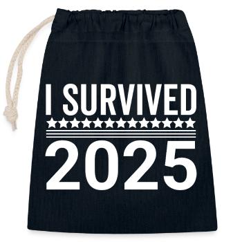 Ich habe 2025 überlebt - Verschließbarer Geschenkbeutel aus Baumwolle (25x30cm) - Navy - Vorne