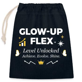 Niveau Glow-Up Flex Débloqué Croissance Personnelle - Sac cadeau en coton avec cordon (25 x 30 cm) - bleu marine - Devant