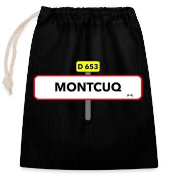 Montcuq T-Shirt Straßenschilder-Humor - Verschließbarer Geschenkbeutel aus Baumwolle (25x30cm) - Schwarz - Vorne
