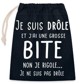 Je suis drôle et j'ai une grosse bite - Sac cadeau en coton avec cordon (25 x 30 cm) - bleu marine - Devant