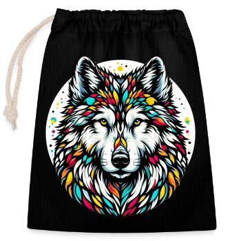 Wolf - Verschließbarer Geschenkbeutel aus Baumwolle (25x30cm) - Schwarz - Vorne