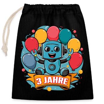 3 Jahre Kleiner Roboter mit bunten Luftballons - Verschließbarer Geschenkbeutel aus Baumwolle (25x30cm) - Schwarz - Vorne