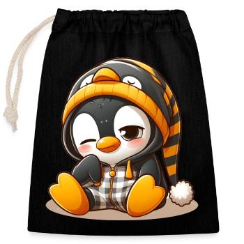 Tired Penguin - Closable cotton gift bag (25x30cm) - black - Front