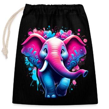 Éléphant - Sac cadeau en coton avec cordon (25 x 30 cm) - noir - Devant