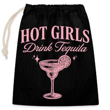 Humorous Aperitif Girls Drink Tequila - Closable cotton gift bag (25x30cm) - black - Front