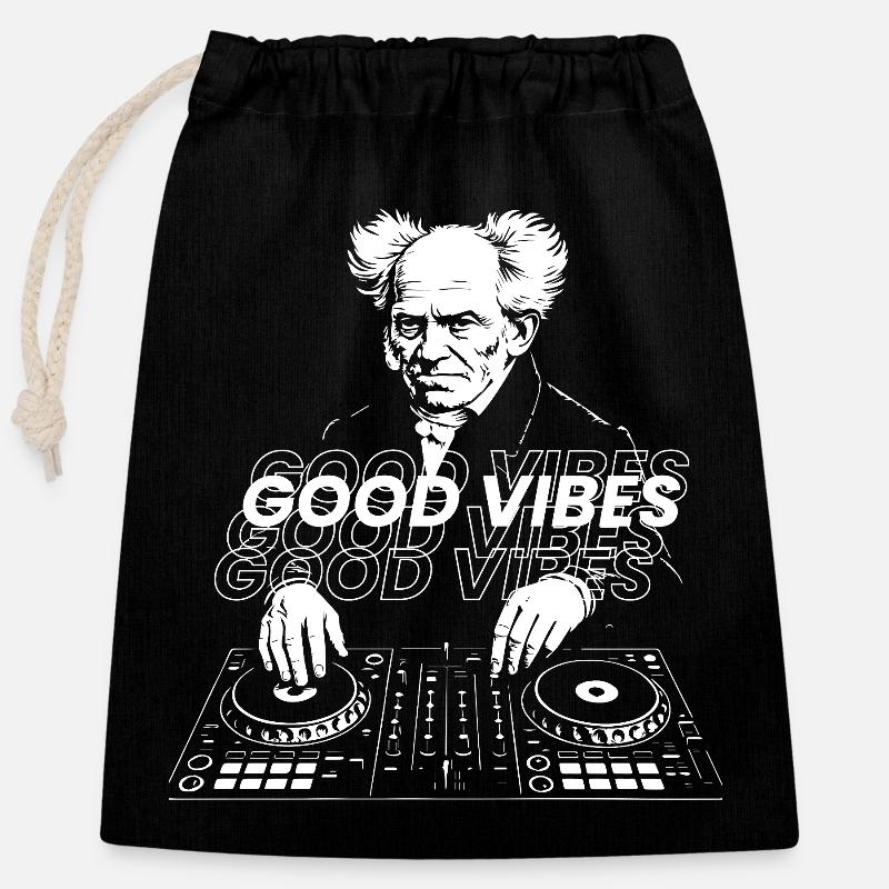 Schopenhauer Retro DJ Vibes - Closable cotton gift bag (25x30cm) - black