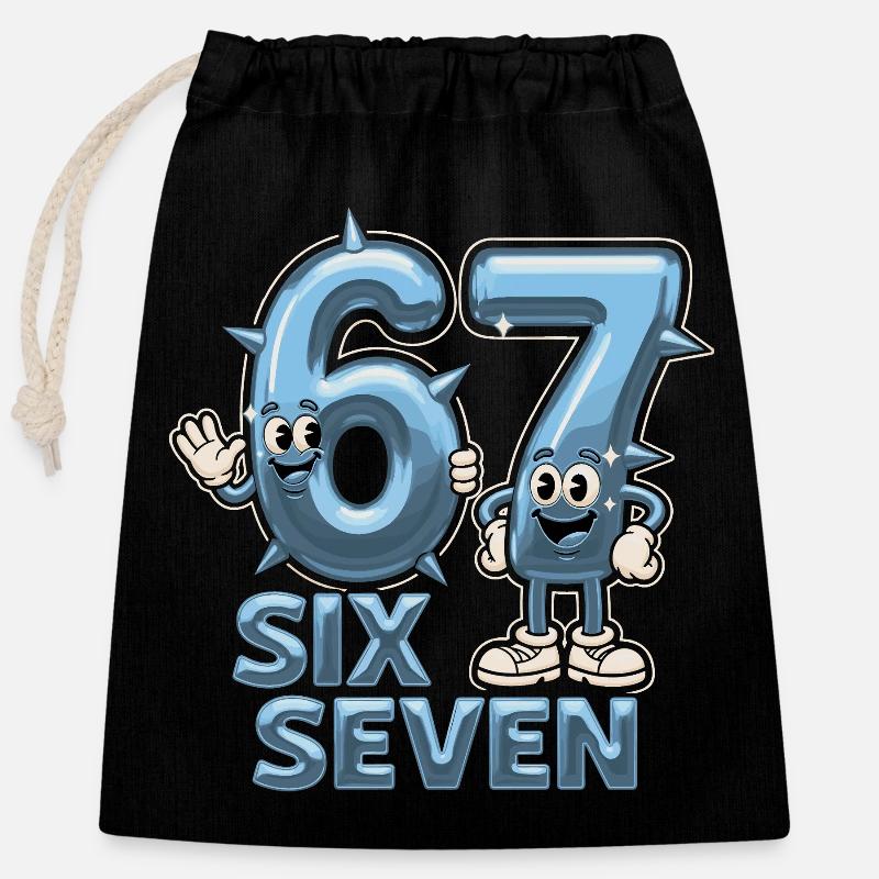 67 Six Seven Y3K Esthétique Mème - Sac cadeau en coton avec cordon (25 x 30 cm) - noir