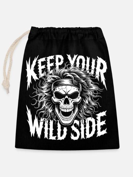 Keep Your Wild Side Skull - Verschließbarer Geschenkbeutel aus Baumwolle (25x30cm) - Schwarz