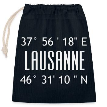 Lausanne Coordinates Typo Graphic - Closable cotton gift bag (25x30cm) - navy - Front