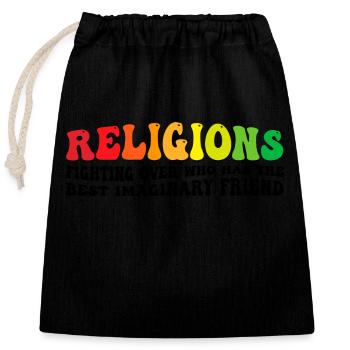 Religions fighting over who has the best - Closable cotton gift bag (25x30cm) - black - Front