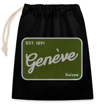 Badge vert vintage Genève - Sac cadeau en coton avec cordon (25 x 30 cm) - noir - Devant