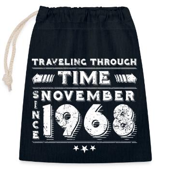 Vintage Time Travel anniversaire Design novembre 1968 - Sac cadeau en coton avec cordon (25 x 30 cm) - bleu marine - Devant