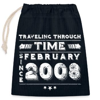 Vintage Time Travel anniversaire Design février 2008 - Sac cadeau en coton avec cordon (25 x 30 cm) - bleu marine - Devant