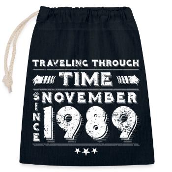 Vintage Time Travel anniversaire Design novembre 1989 - Sac cadeau en coton avec cordon (25 x 30 cm) - bleu marine - Devant