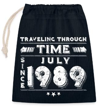 Vintage Time Travel anniversaire Design juillet 1989 - Sac cadeau en coton avec cordon (25 x 30 cm) - bleu marine - Devant