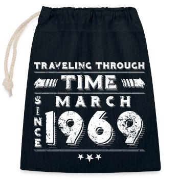 Vintage Time Travel anniversaire Design mars 1969 - Sac cadeau en coton avec cordon (25 x 30 cm) - bleu marine - Devant
