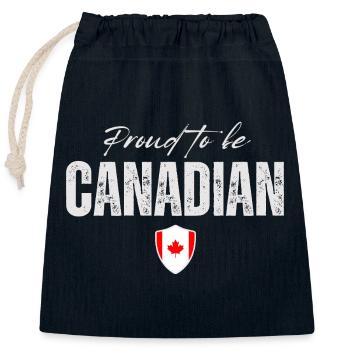 Fier d’être Canadien, fabriqué au Canada - Sac cadeau en coton avec cordon (25 x 30 cm) - bleu marine - Devant