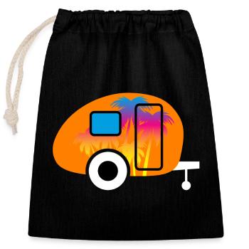 Caravan Wohnwagen Palmen Verlauf Camper Sommer Fun - Verschließbarer Geschenkbeutel aus Baumwolle (25x30cm) - Schwarz - Vorne