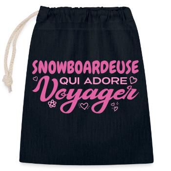 Globetrotting snowboarder with a passion for travel - Closable cotton gift bag (25x30cm) - navy - Front