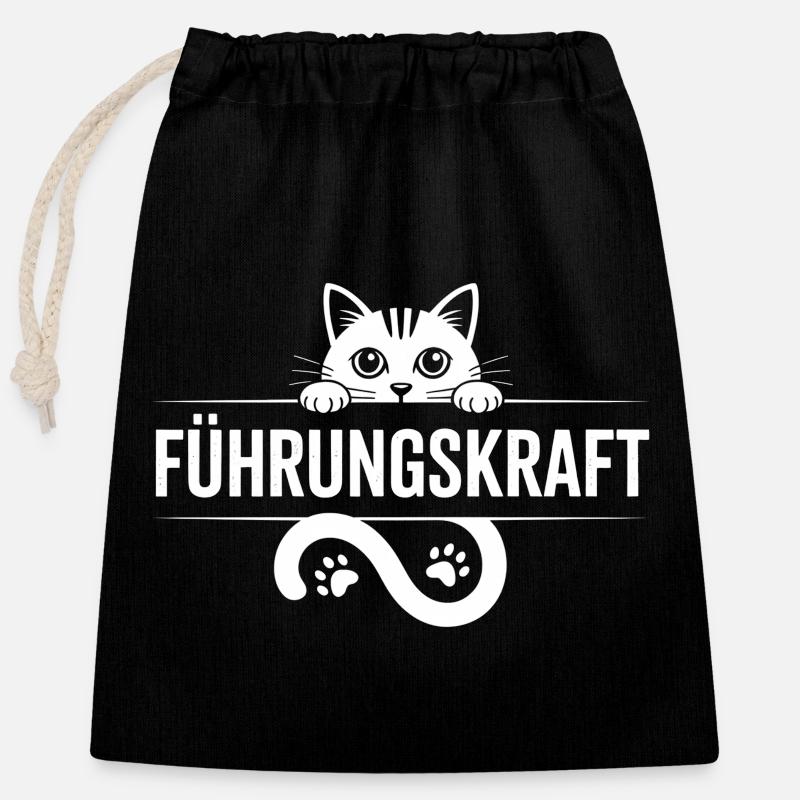 Cat Motif Executive Design - Closable cotton gift bag (25x30cm) - black