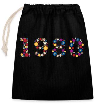 Fleurs 1980 - Sac cadeau en coton avec cordon (25 x 30 cm) - noir - Devant