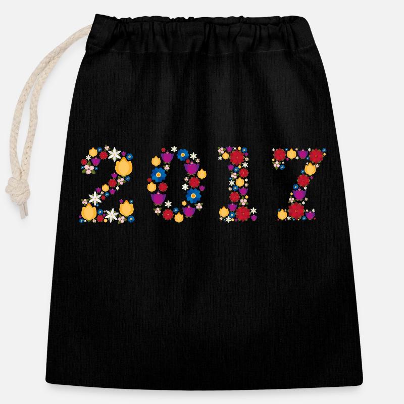 Fleurs 2017 - Sac cadeau en coton avec cordon (25 x 30 cm) - noir