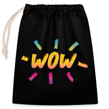 WOW Pinsel Regenbogen Handschrift Begeisterung Fun - Verschließbarer Geschenkbeutel aus Baumwolle (25x30cm) - Schwarz - Vorne