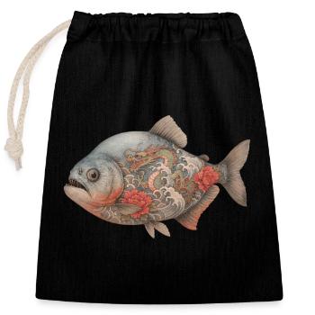 Yakuza Piranha - Sac cadeau en coton avec cordon (25 x 30 cm) - noir - Devant