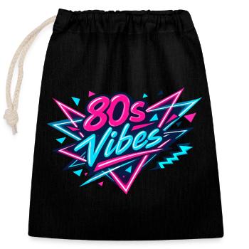 80s Vibes Neon Retro - Closable cotton gift bag (25x30cm) - black - Front