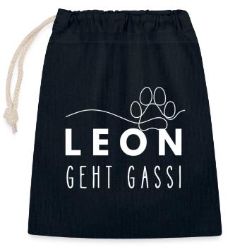 Leon geht Gassi Namensshirt Hundepfote Hundeleine - Verschließbarer Geschenkbeutel aus Baumwolle (25x30cm) - Navy - Vorne