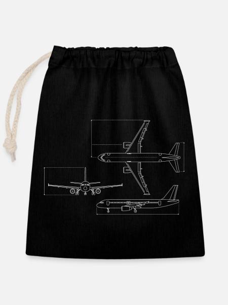 Flugzeug Blaupause technische Zeichnung - Verschließbarer Geschenkbeutel aus Baumwolle (25x30cm) - Schwarz