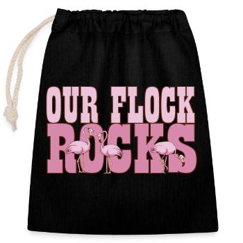 Flamingo Our Flock Rocks Family Summer Vacation - Verschließbarer Geschenkbeutel aus Baumwolle (25x30cm) - Schwarz - Vorne