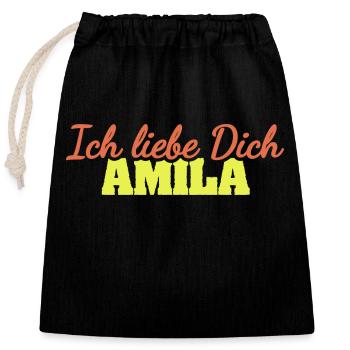Amila als Liebe - Verschließbarer Geschenkbeutel aus Baumwolle (25x30cm) - Schwarz - Vorne