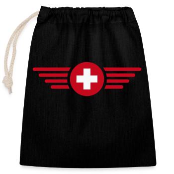 Drapeau de la Suisse - Sac cadeau en coton avec cordon (25 x 30 cm) - noir - Devant