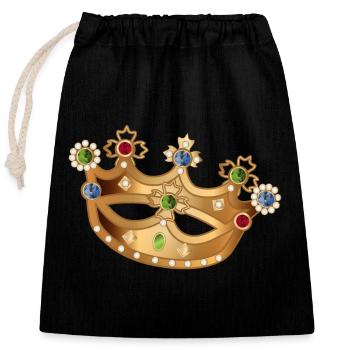 Couronne dorée avec pierres précieuses et perles - Sac cadeau en coton avec cordon (25 x 30 cm) - noir - Devant